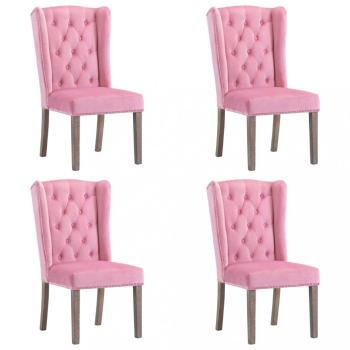 Jídelní židle 4 ks samet / kaučukovník Dekorhome Růžová