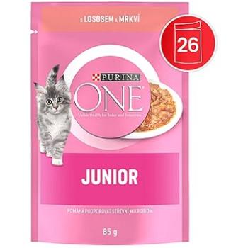 Purina One Junior mini filetky s lososem a mrkví ve šťávě 26 × 85 g (7613287902979)