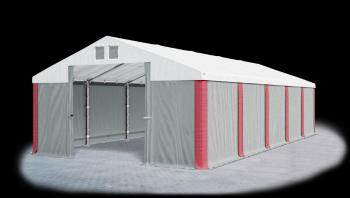 Garážový stan 4x8x2m střecha PVC 560g/m2 boky PVC 500g/m2 konstrukce ZIMA Šedá Bílá Červené
