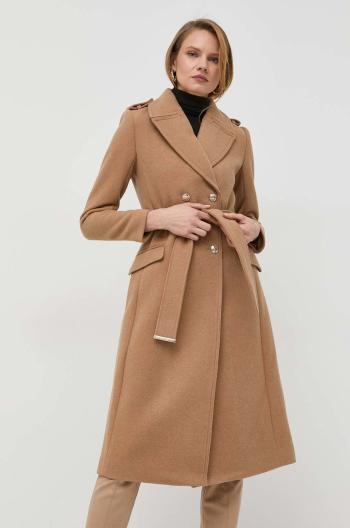 Vlněný kabát Morgan béžová barva, přechodný, dvouřadový