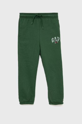 Dětské kalhoty GAP zelená barva, s potiskem