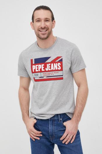 Tričko Pepe Jeans Adelard pánský, šedá barva, melanžový
