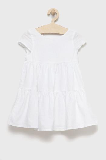 Dětské lněné šaty United Colors of Benetton bílá barva, midi
