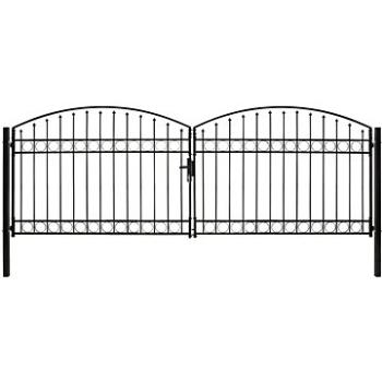 Dvoukřídlá zahradní brána s obloukem ocelová 400×125 cm černá (143093)