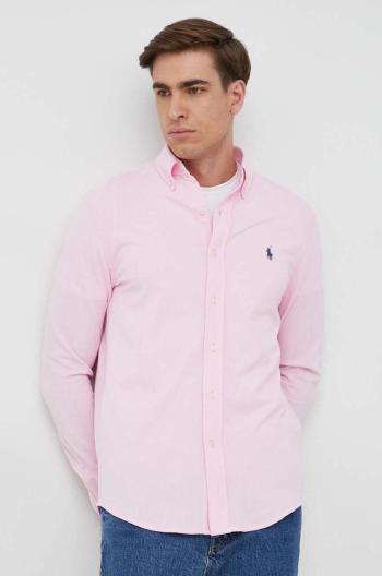 Bavlněné tričko Polo Ralph Lauren růžová barva, regular, s límečkem button-down