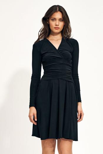 Černé nařasené midi šaty S212