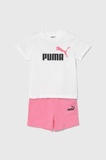 Dětská bavlněná souprava Puma Minicats & Shorts Set růžová barva