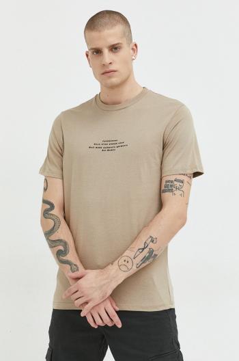 Bavlněné tričko Jack & Jones béžová barva, s potiskem
