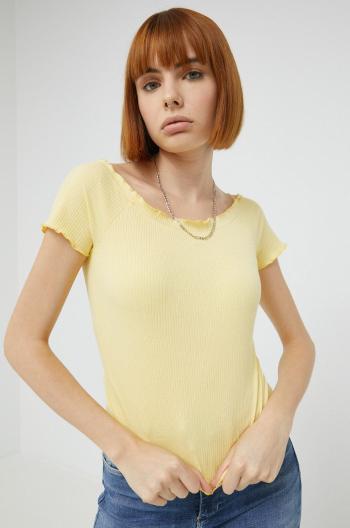 Tričko Brave Soul žlutá barva, španělský výstřih