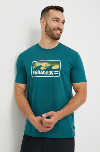 Bavlněné tričko Billabong zelená barva, s potiskem