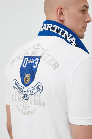 Bavlněné polo tričko La Martina bílá barva, s aplikací
