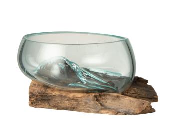 Váza z recyklovaného skla na kořenu dřeva Gamal S - 22*21*10,5 cm 1729
