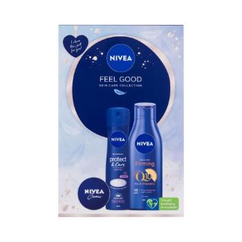 Nivea Feel Good dárková kazeta tělové mléko Body Milk Firming Q10 250 ml + antiperspirant Protect & Care 150 ml + univerzální krém 30 ml pro ženy