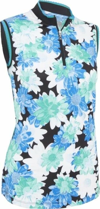 Callaway Women Printed Floral Zip Mock Caviar XS Polo košile