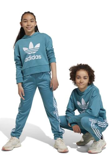 Dětská mikina adidas Originals tyrkysová barva, s kapucí, s potiskem