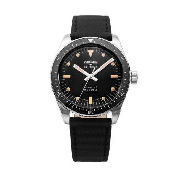 Vulcain Skindiver Nautique Black - Black Carbon Leather Strap