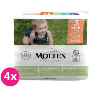 4x MOLTEX Pure&Nature Pleny jednorázové 3 Midi (4-9 kg) 33 ks - ECONOMY PACK