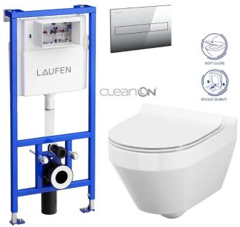 LAUFEN Rámový podomítkový modul CW1 SET s chromovým tlačítkem + WC CERSANIT CLEANON CREA OVÁL + SEDÁTKO H8946600000001CR CR1