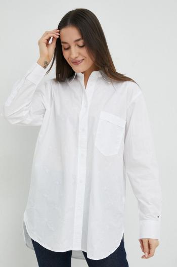 Bavlněné tričko Tommy Hilfiger bílá barva, relaxed, s klasickým límcem