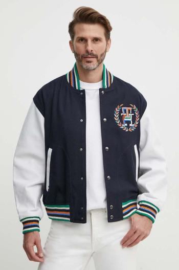 Bomber bunda Tommy Hilfiger tmavomodrá barva, přechodná, oversize, MW0MW34475