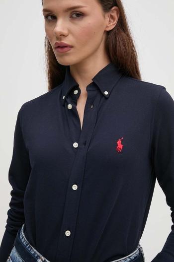 Bavlněná košile Polo Ralph Lauren tmavomodrá barva, regular, s klasickým límcem, 211924258