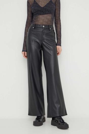 Kalhoty Karl Lagerfeld Jeans dámské, černá barva, široké, medium waist