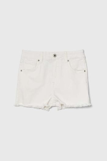 Dětské riflové kraťasy Pepe Jeans A-LINE SHORT HW JR bílá barva, hladké, nastavitelný pas