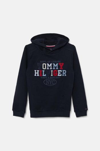 Dětská mikina Tommy Hilfiger tmavomodrá barva, s kapucí, s aplikací, KB0KB09050