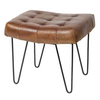 Hnědá kožená stolička / podnožka Alienor - 58*48*48 cm 50404