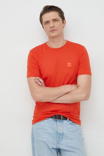 Bavlněné tričko BOSS Boss Casual , červená barva, s aplikací