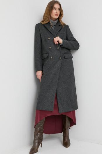 Vlněný kabát Trussardi šedá barva, přechodný, dvouřadový