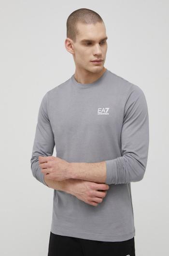 Bavlněné tričko s dlouhým rukávem EA7 Emporio Armani šedá barva, s potiskem