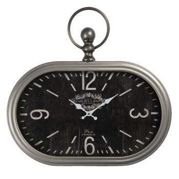 Černo-stříbrné vintage hodiny Cafe De La Tour - 50*3*44 cm / 1*AA 6KL0690