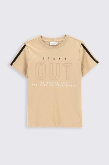 Dětské bavlněné tričko Coccodrillo béžová barva, s potiskem