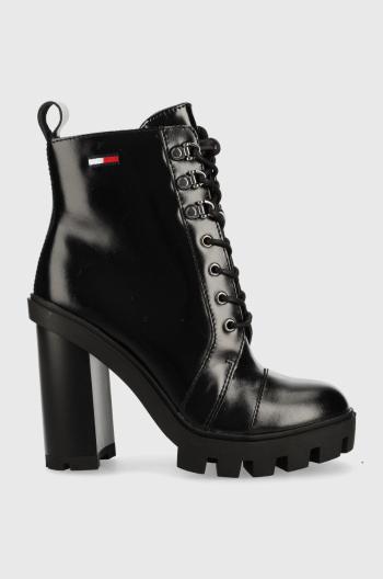 Nízké kozačky Tommy Jeans Tommy Jeans Heeled Boot dámské, černá barva, na podpatku