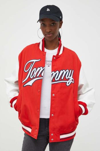 Bomber bunda Tommy Jeans červená barva, přechodná, DW0DW17233