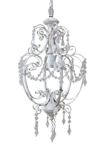 Bílý vintage ručně vyrobený lustr s kamínky Chandelié - 31*52cm/E14 70630-01