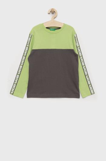 Dětská bavlněná košile s dlouhým rukávem United Colors of Benetton zelená barva, s aplikací
