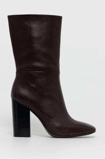 Kožené kotníkové boty Calvin Klein dámské, hnědá barva, na podpatku