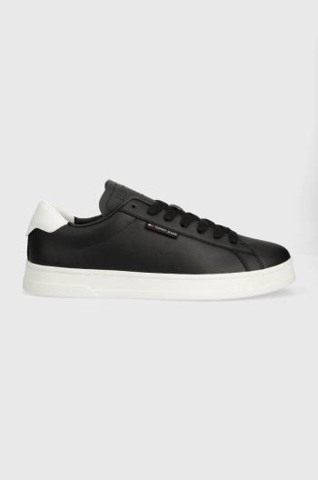 Kožené sneakers boty Tommy Jeans TJM LEATHER LOW CUPSOLE černá barva, EM0EM01374