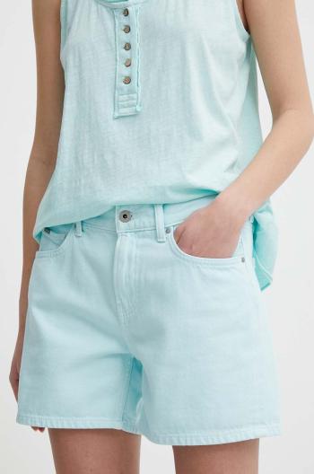 Džínové šortky Pepe Jeans STRAIGHT SHORT HW dámské, tyrkysová barva, hladké, high waist, PL801108YH1