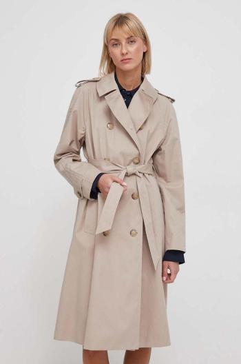 Trench kabát Tommy Hilfiger dámský, béžová barva, přechodný, dvouřadový, WW0WW40482