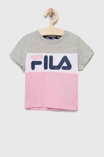 Dětské bavlněné tričko Fila růžová barva
