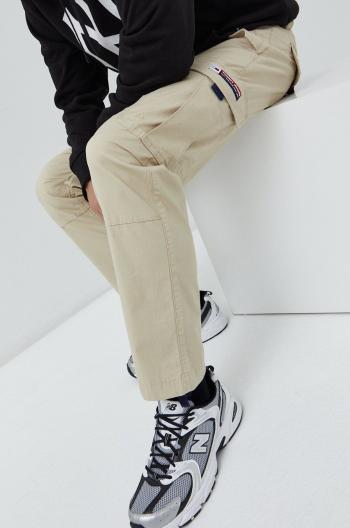 Kalhoty Tommy Jeans pánské, béžová barva, ve střihu cargo