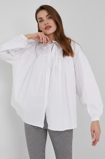 Bavlněné tričko Answear Lab dámská, bílá barva, relaxed, se stojáčkem