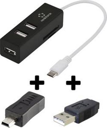 USB 2.0 hub Renkforce 3 porty, se zabudovanou čtečkou SD karet, s funkcí OTG, 72 mm, černá