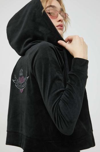 Mikina Juicy Couture Effie dámská, černá barva, s kapucí, s aplikací