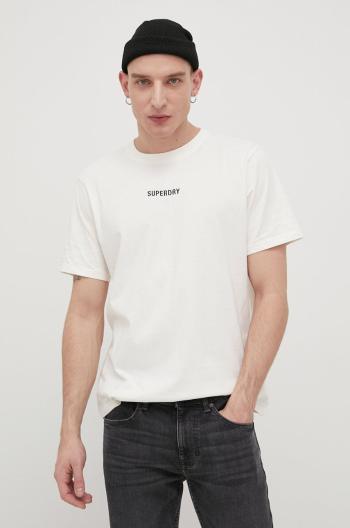 Bavlněné tričko Superdry béžová barva, s aplikací