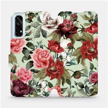 Flipové pouzdro na mobil Realme 7 - MD06P Růže a květy na světle zeleném pozadí (5903516409570)