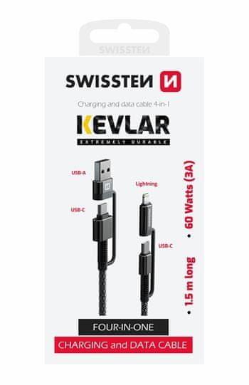 SWISSTEN DATOVÝ KABEL KEVLAR 4in1 3A 1,5 M 74501101, šedý